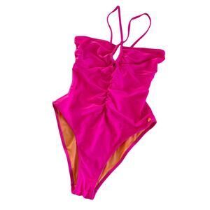 Scotch & Soda Hot Pink Ruched Front Keyhole One Piece Swimsuit Size Medium NWT